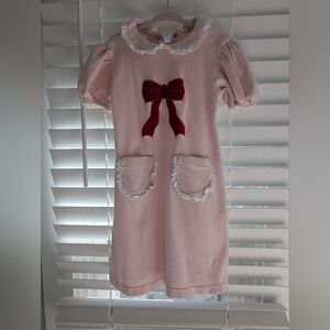 Ruth & Ralph Pink Dress with Red Bow and White Trim